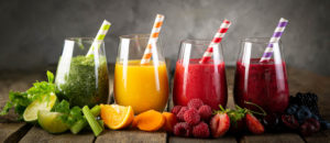 Colorful smoothies in glasses